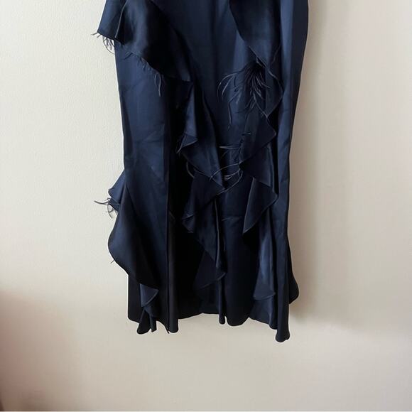 Cinq a Sept Gigi Navy Ruffle Feather Silk Satin Midi Dress - Picture 5 of 10